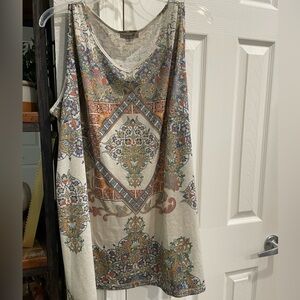 One World southwestern diamond print with
Golden rhinestone accents tank top 2X